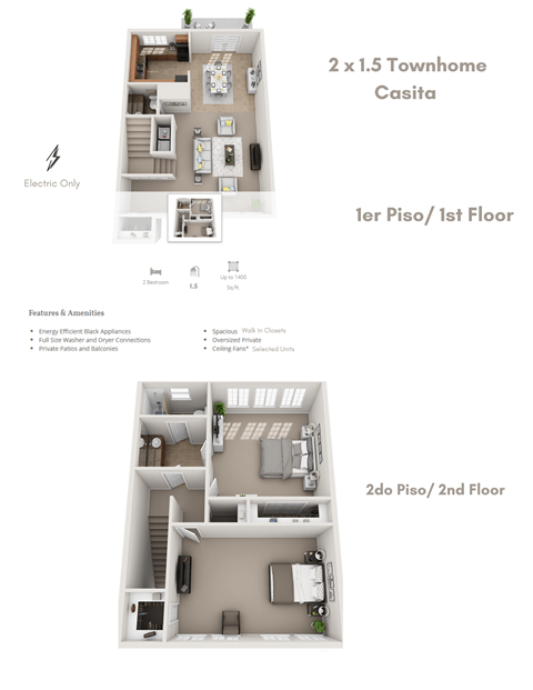 2 bed 1 and half TH Floor Plan at Sienna Ridge, Atlanta, 30345